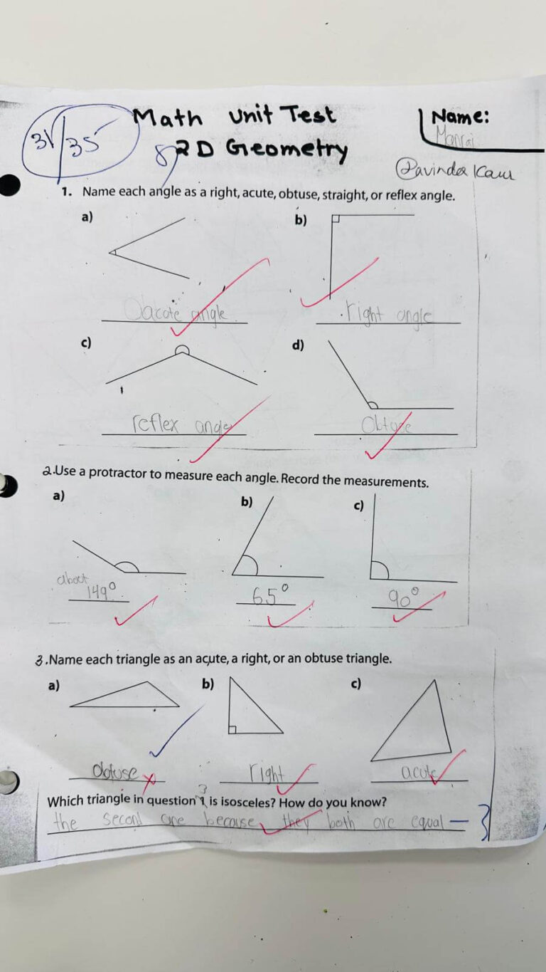 Math unit test result with marks